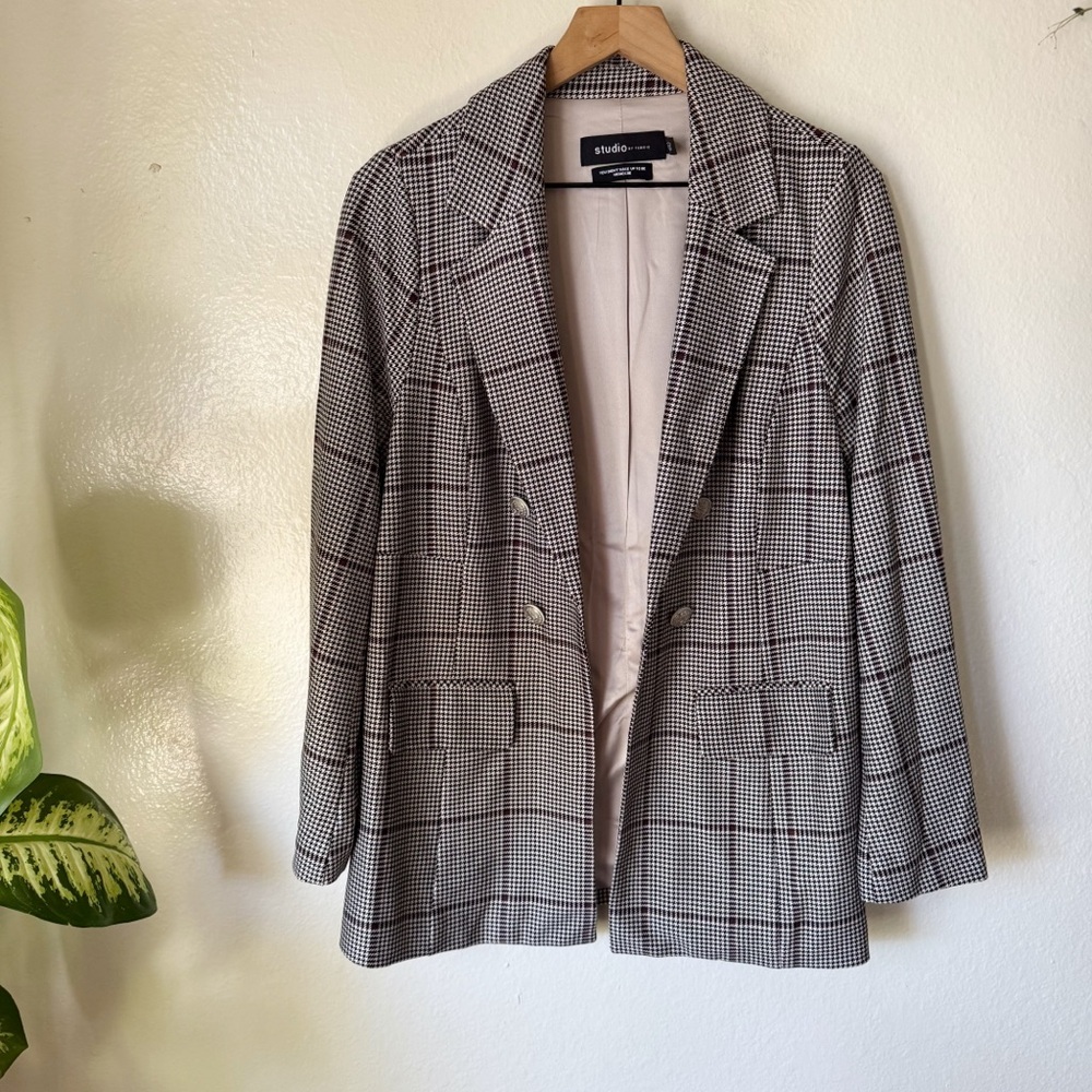 Torrid | Houndstooth Ponte Double Breasted Relaxed Blazer